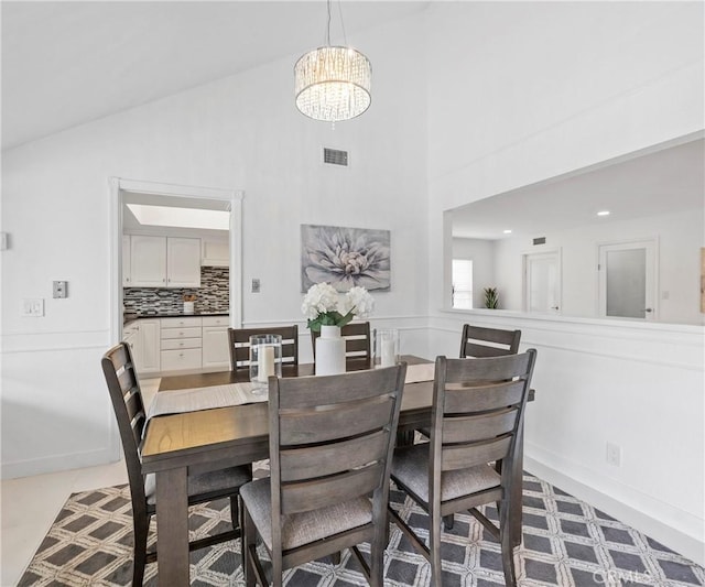 20720 Cottonwood Rd, Yorba Linda, CA 92887 - dining room with high vaulted ceiling, a chandelier, and recessed lighting