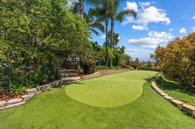 view of home's community featuring a putting area