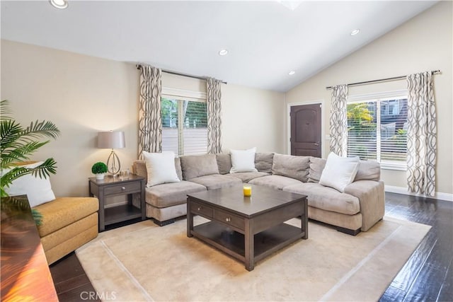 2808 Oak Ave, Manhattan Beach, CA 90266 - living room with recessed lighting, wood finished floors, lofted ceiling, and baseboards