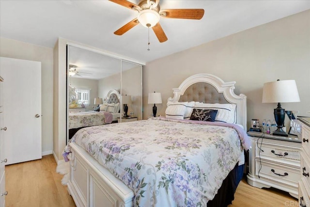 8102 Winter Gardens Blvd Unit 5, Lakeside, CA 92040 - bedroom featuring a closet, light wood-style floors, and ceiling fan
