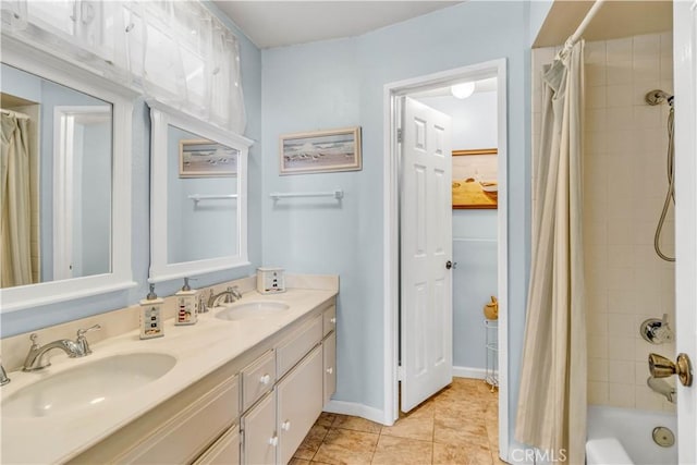 25572 Saltwater Dr, Dana Point, CA 92629 - full bathroom featuring shower / tub combo, double vanity, and tile patterned floors