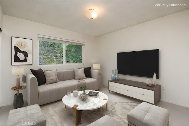 living room featuring baseboards