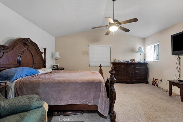 13935 Rincon Rd, Apple Valley, CA 92307 - carpeted bedroom with lofted ceiling and a ceiling fan