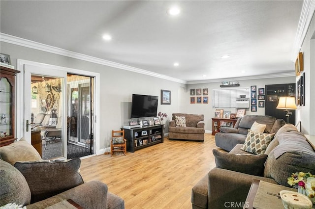 12653 Vandemere St, Lakewood, CA 90715 - living area featuring crown molding, recessed lighting, light wood-style flooring, and baseboards
