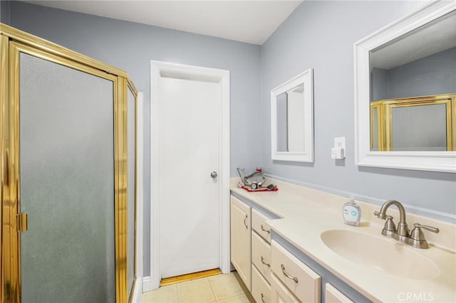 12653 Vandemere St, Lakewood, CA 90715 - bathroom with a stall shower, vanity, and tile patterned flooring