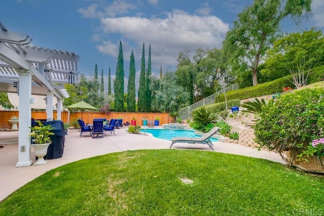 view of pool featuring a pergola and a patio area
