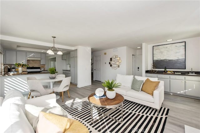 living room featuring light wood-style floors
