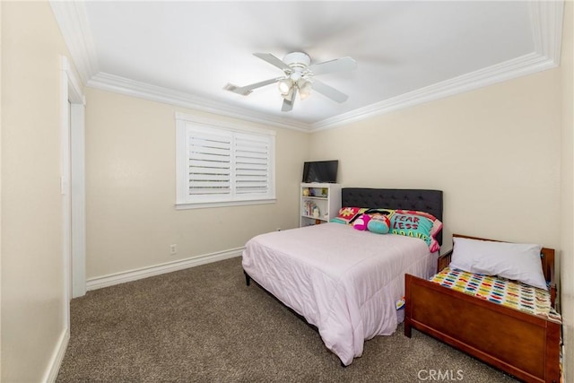 35602 Carter St, Yucaipa, CA 92399 - bedroom with crown molding, carpet, baseboards, and a ceiling fan