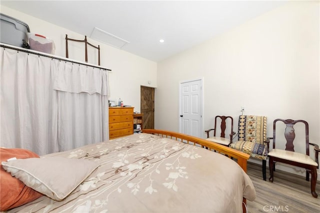 35602 Carter St, Yucaipa, CA 92399 - bedroom featuring wood finished floors, attic access, and recessed lighting