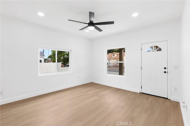 3882 Taft St, Riverside, CA 92503 - empty room with light wood-type flooring, recessed lighting, ceiling fan, and baseboards