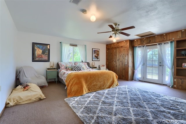 44800 Ahwahnee Acres Rd, Ahwahnee, CA 93601 - bedroom with access to outside, carpet floors, and a ceiling fan