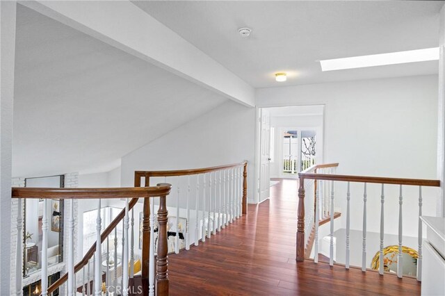 20815 E Rocky Point Ln, Walnut, CA 91789 - hall featuring an upstairs landing, wood finished floors, and a skylight