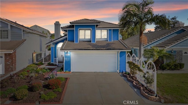 20815 E Rocky Point Ln, Walnut, CA 91789 - traditional-style house featuring fence, driveway, a garage, a tile roof, and a gate