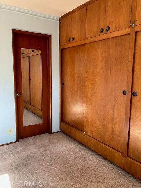 9656 Green Verdugo Dr, Shadow Hills, CA 91040 - unfurnished bedroom with light carpet, a closet, and crown molding