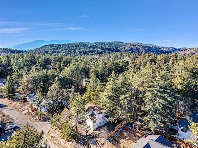 32490 Scandia Dr, Running Springs, CA 92382 - aerial view of property and surrounding area featuring a forest and mountains
