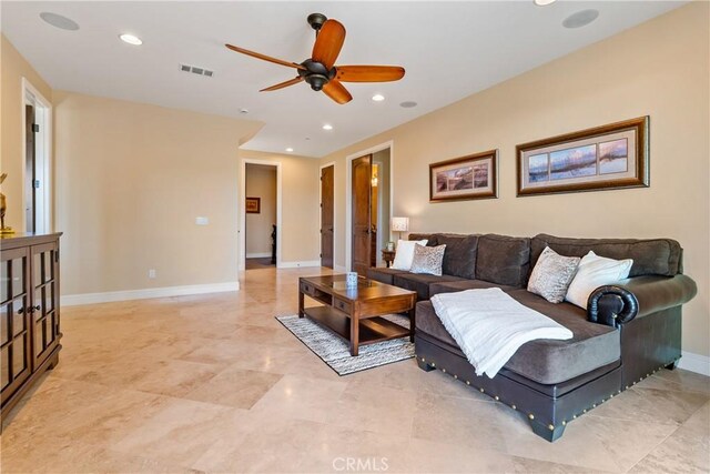 2815 Rock Wren Ln, Avila Beach, CA 93424 - living area with a ceiling fan, recessed lighting, and baseboards