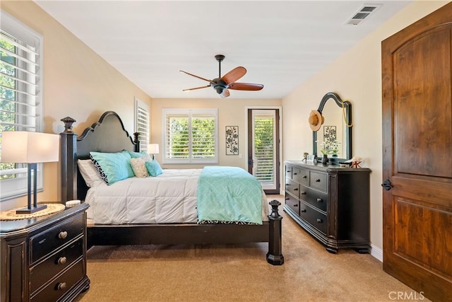 2815 Rock Wren Ln, Avila Beach, CA 93424 - bedroom with light colored carpet, a ceiling fan, and baseboards