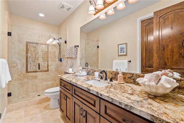 2815 Rock Wren Ln, Avila Beach, CA 93424 - bathroom with a shower stall, toilet, vanity, and tile patterned floors