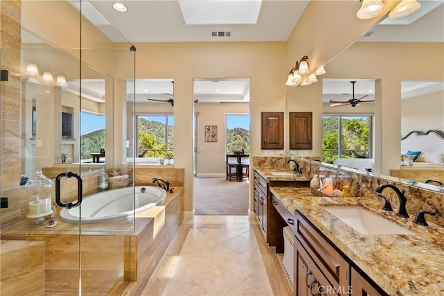 2815 Rock Wren Ln, Avila Beach, CA 93424 - full bathroom with a ceiling fan, a bath, healthy amount of natural light, and recessed lighting