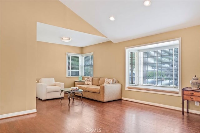 22532 Dolorosa St, Woodland Hills, CA 91367 - living area featuring vaulted ceiling, wood finished floors, baseboards, and recessed lighting