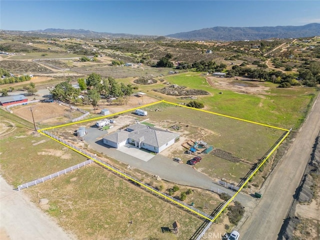 38550 Crossover Rd, Temecula, CA 92592 - aerial view of sparsely populated area with property parcel outlined and a mountain backdrop