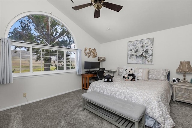 744 Clearview Ln, San Luis Obispo, CA 93405 - bedroom with carpet, lofted ceiling, baseboards, and a ceiling fan