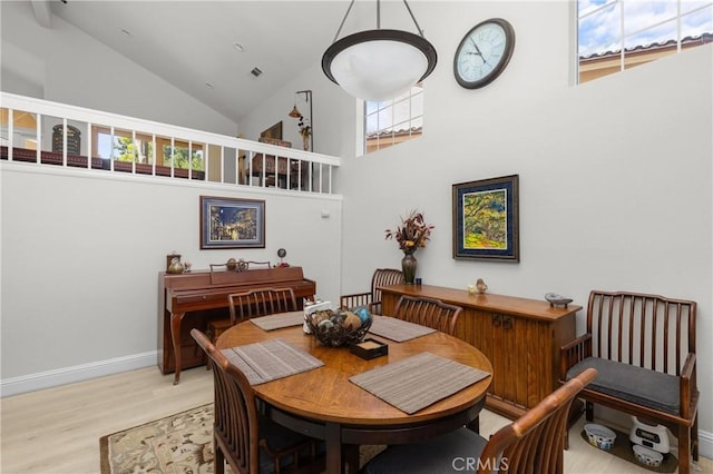 744 Clearview Ln, San Luis Obispo, CA 93405 - dining area featuring high vaulted ceiling, light wood-type flooring, and baseboards