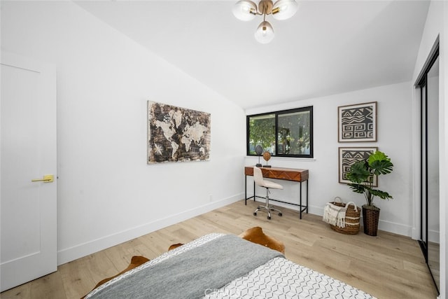 16009 Jalon Rd, La Mirada, CA 90638 - bedroom featuring wood finished floors, vaulted ceiling, and baseboards
