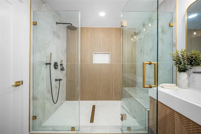 16009 Jalon Rd, La Mirada, CA 90638 - bathroom featuring a marble finish shower