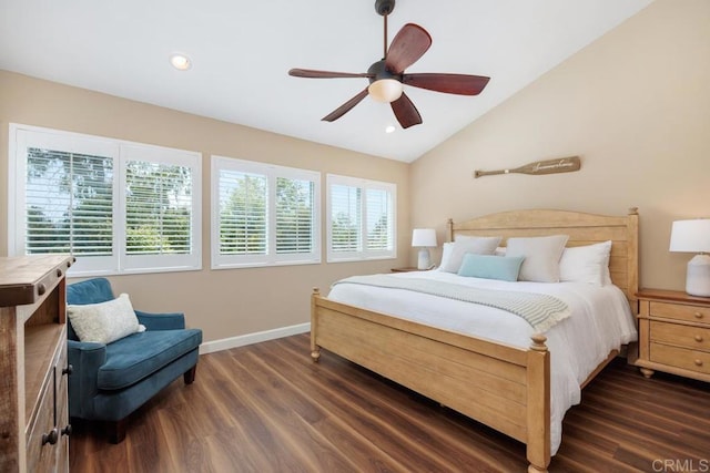 1715 Kennington Rd, Encinitas, CA 92024 - bedroom featuring wood finished floors, vaulted ceiling, baseboards, recessed lighting, and ceiling fan