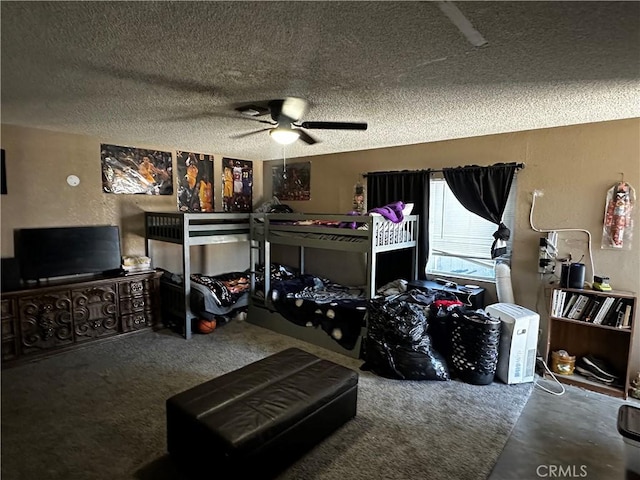 351 Armory Rd, Barstow, CA 92311 - bedroom featuring a textured ceiling, carpet, and ceiling fan
