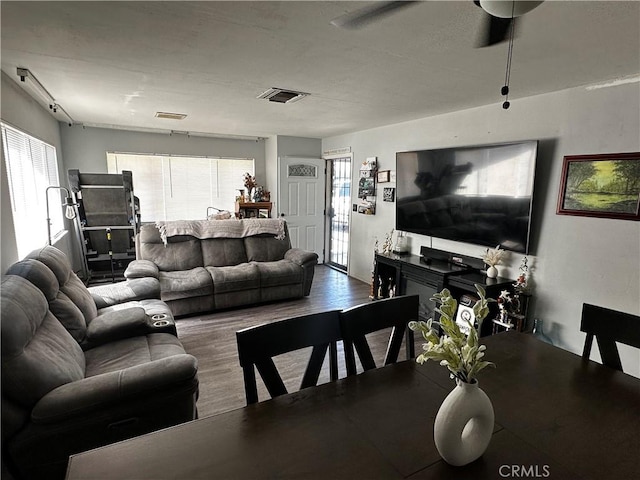 351 Armory Rd, Barstow, CA 92311 - living area with wood finished floors and ceiling fan