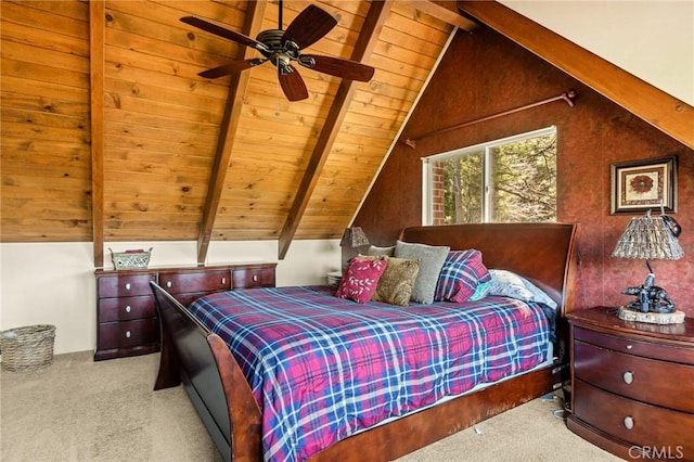 383 Golf Course Rd, Lake Arrowhead, CA 92352 - bedroom with carpet floors, wood ceiling, and a ceiling fan