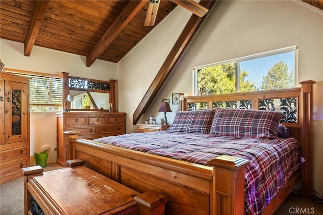 383 Golf Course Rd, Lake Arrowhead, CA 92352 - bedroom with multiple windows, carpet flooring, and wooden ceiling