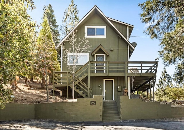383 Golf Course Rd, Lake Arrowhead, CA 92352 - chalet / cabin with stairway and a wooden deck