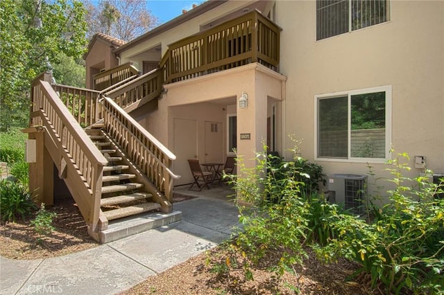 28071 Caldaro, Laguna Niguel, CA 92677 - property entrance with central AC unit, stucco siding, and a patio