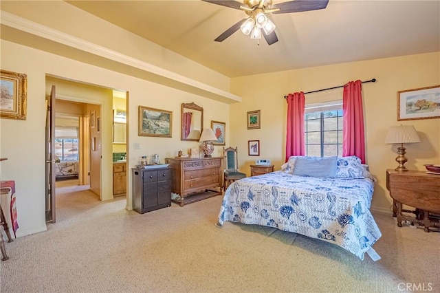 5030 Creek Front Rd, Catheys Valley, CA 95306 - bedroom with light carpet and ceiling fan