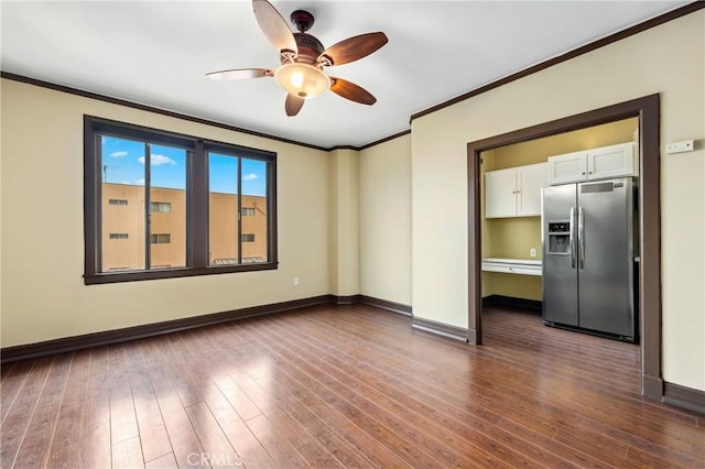 315 W 3rd St Unit 311, Long Beach, CA 90802 - unfurnished room featuring ornamental molding, a ceiling fan, baseboards, and dark wood-style flooring