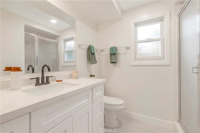 22935 Nadine Cir Unit A, Torrance, CA 90505 - bathroom featuring toilet, vanity, a stall shower, and healthy amount of natural light