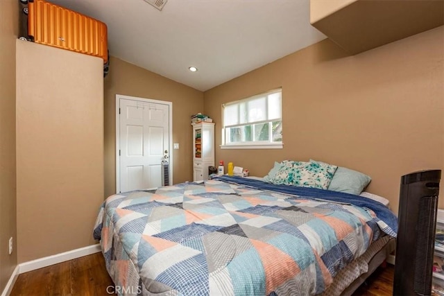 225 Hacienda Ave, San Luis Obispo, CA 93401 - bedroom with wood finished floors, baseboards, vaulted ceiling, and recessed lighting
