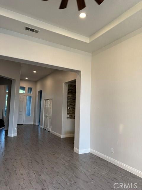 17287 Grove Dr, Riverside, CA 92503 - spare room with a ceiling fan, wood finished floors, and recessed lighting