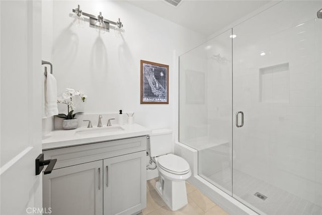 4140 Hillside Dr, San Luis Obispo, CA 93401 - full bath featuring a shower stall, vanity, toilet, and tile patterned floors