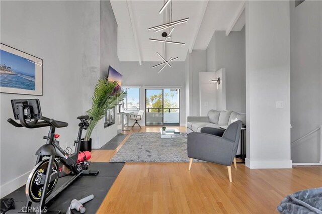 120 Avenida Santa Margarita, San Clemente, CA 92672 - workout room with high vaulted ceiling, wood finished floors, and baseboards