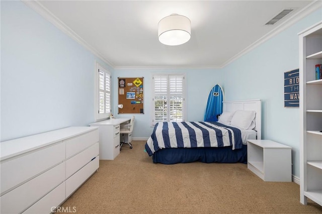 426 Ultimo Ave, Long Beach, CA 90814 - bedroom with crown molding, light colored carpet, baseboards, and an office area