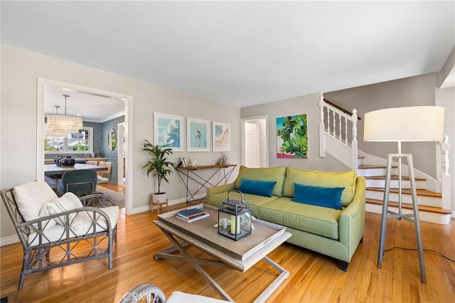 426 Ultimo Ave, Long Beach, CA 90814 - living room with stairway, wood finished floors, and baseboards
