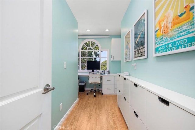 426 Ultimo Ave, Long Beach, CA 90814 - office with light wood-style floors, built in desk, recessed lighting, and baseboards