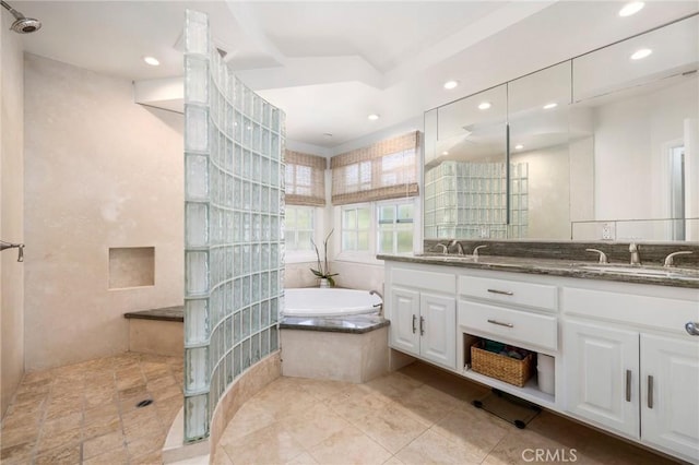 426 Ultimo Ave, Long Beach, CA 90814 - full bath with a garden tub, recessed lighting, double vanity, and a tile shower