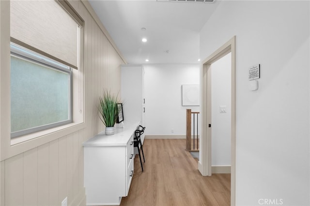 16225 Orizaba Ave, Paramount, CA 90723 - hallway featuring light wood-type flooring, an upstairs landing, recessed lighting, and baseboards