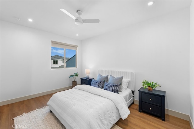 16225 Orizaba Ave, Paramount, CA 90723 - bedroom featuring light wood-style floors, baseboards, recessed lighting, and a ceiling fan