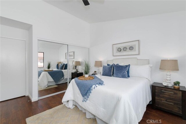 1327 Solera Ln Unit 6, Diamond Bar, CA 91765 - bedroom with wood finished floors, a closet, a ceiling fan, and baseboards